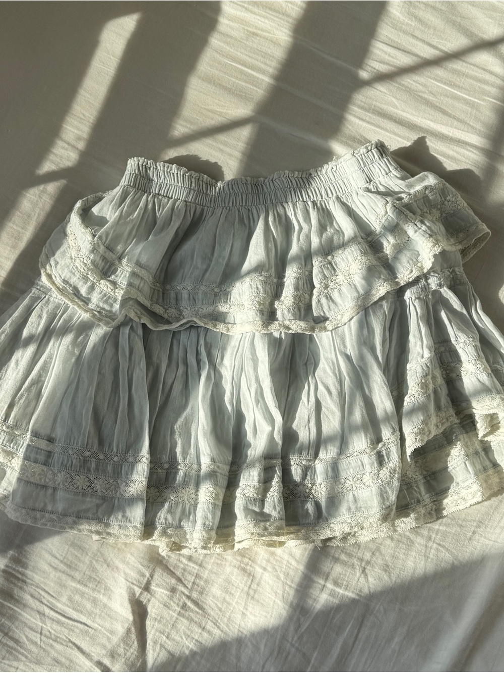 LoveShackFancy | 100% Cotton Pale Blue Tiered Ruffle Mini Skirt